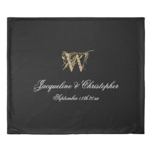Black And White Elegant Monogram Newlywed Wedding Duvet Cover