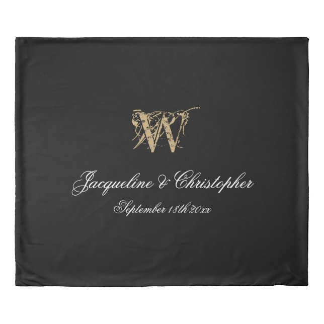 Black And White Elegant Monogram Newlywed Wedding  Duvet Cover (Front)