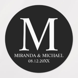 Black and White Elegant Monogram Wedding Favor Lab Labels