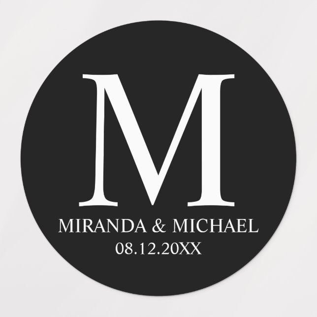 Black and White Elegant Monogram Wedding Favor Lab Labels (Design 1)