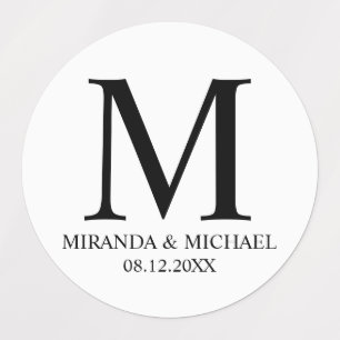 Black and White Elegant Monogram Wedding Favor Labels