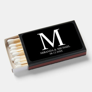 Black and White Elegant Monogram Wedding Favor Mat Matchboxes