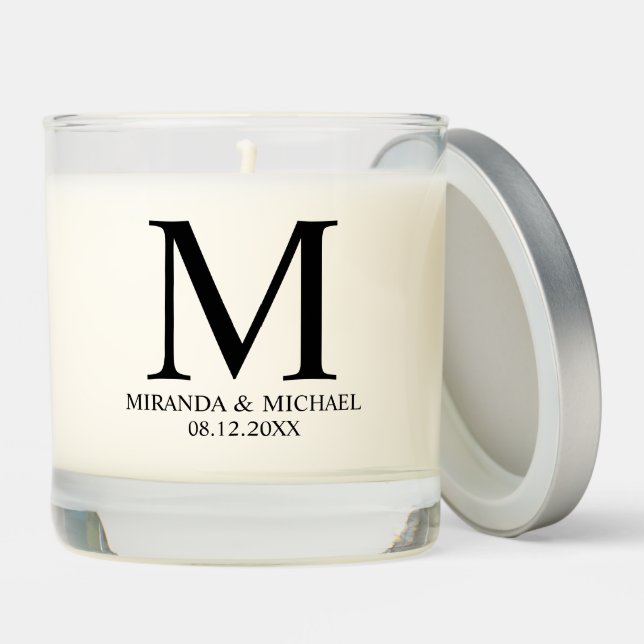 Black and White Elegant Monogram Wedding Favor Scented Candle (Lid)