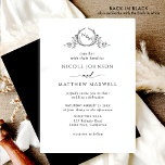 Black and White Elegant Monogram Wedding Invitation<br><div class="desc">Elegant wedding invitation with delicate fine art hand drawn monogram with bride and groom's initials. Clean and simple design full of elegance and grace. Front in white background color while text and monogram in black. Back in elegant black. Also available with back in white. Option to change both front and...</div>