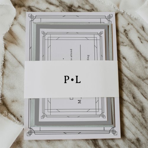 Black and White Elegant Monogram Wedding Invitation Belly Band