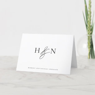 Black and White Elegant Monogram Wedding Letterpress Thank You Card