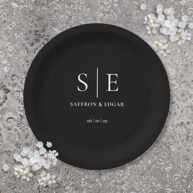 Black And White Elegant Monogram Wedding Paper Plates (Black And White Elegant Monogram Wedding Paper Plates)