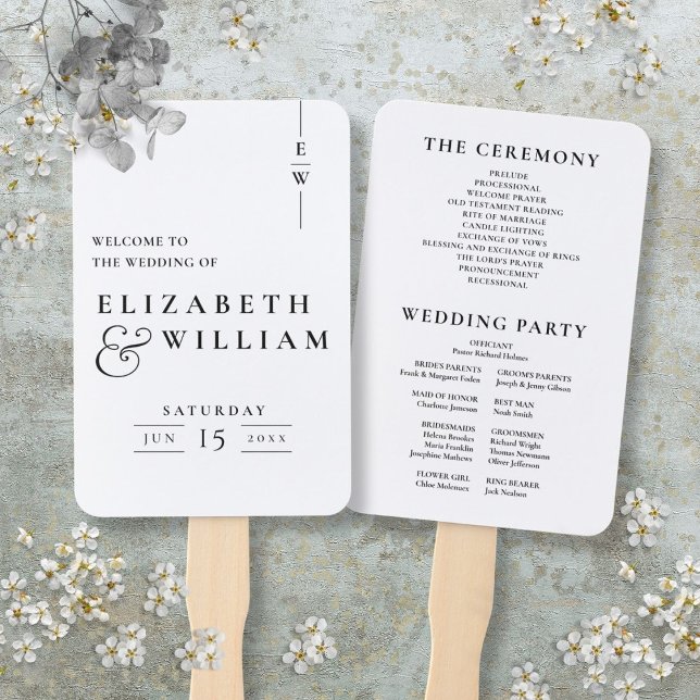 Black And White Elegant Monogram Wedding Program Hand Fan (Black And White Elegant Monogram Wedding Program Hand Fan)
