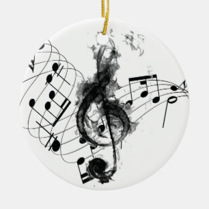 Black and White Elegant Music Note Ceramic Ornament