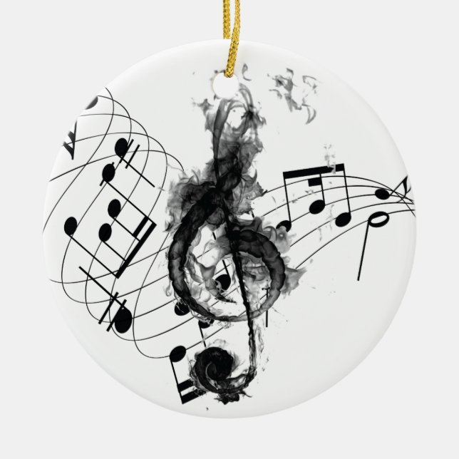 Black and White Elegant Music Note Ceramic Ornament (Front)
