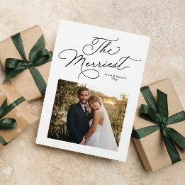 Black and white elegant newlywed Christmas photo Holiday Card