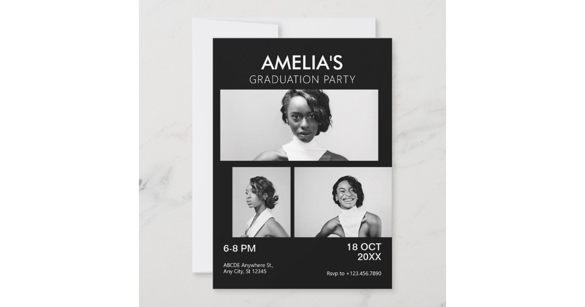 Black and white elegant photo graduation party invitation | Zazzle