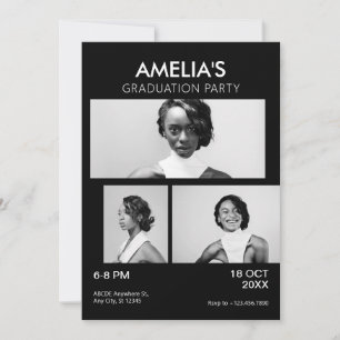 Black and white elegant photo graduation party invitation