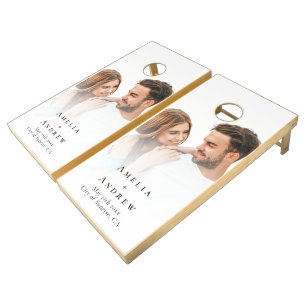 Black and White Elegant Photo Wedding Cornhole Set