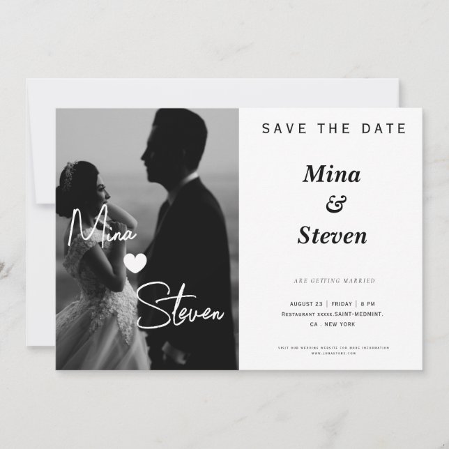 Black and white elegant photo Wedding  Save The Date (Front)