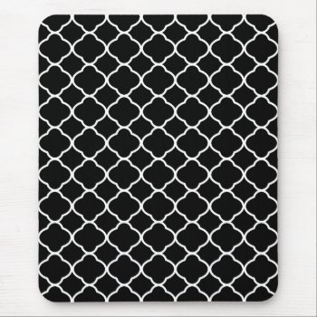 Black And White Elegant Quatrefoil Pattern Mouse Pad by whimsydesigns at Zazzle