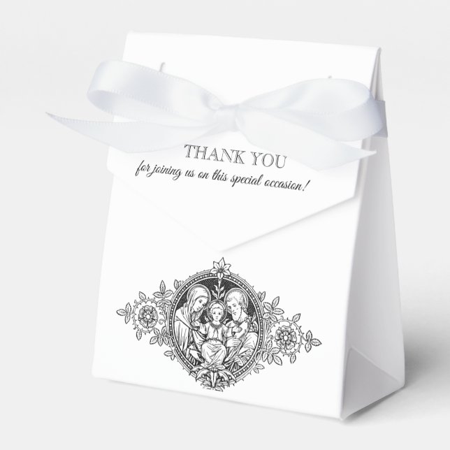 Black and White Elegant Religious Wedding Favor Boxes (Front Side)