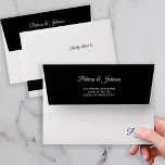 Black and white elegant return address monogrammed envelope<br><div class="desc">Stylish elegant calligraphy black and white formal wedding invitation personalized envelope with a modern typography script and your monogram couple's name initials.              Customize it with your return address label and name initials!               The inside liner features a classy geometric chevron style pattern.</div>