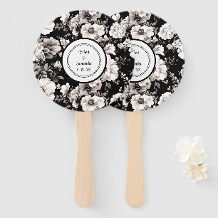 Black and white elegant roses wedding candles hand fan