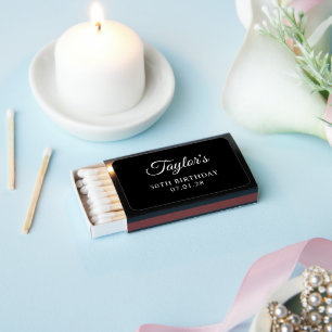 Black and White Elegant Script 30th Birthday Matchboxes