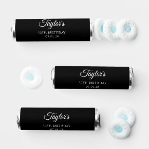Black and White Elegant Script 50th Birthday Breath Savers® Mints