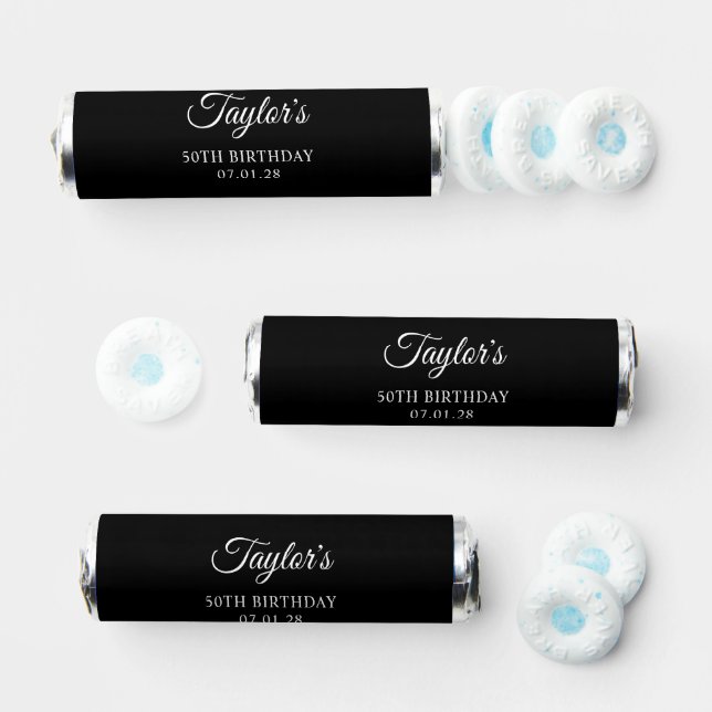 Black and White Elegant Script 50th Birthday Breath Savers® Mints (Assorted)