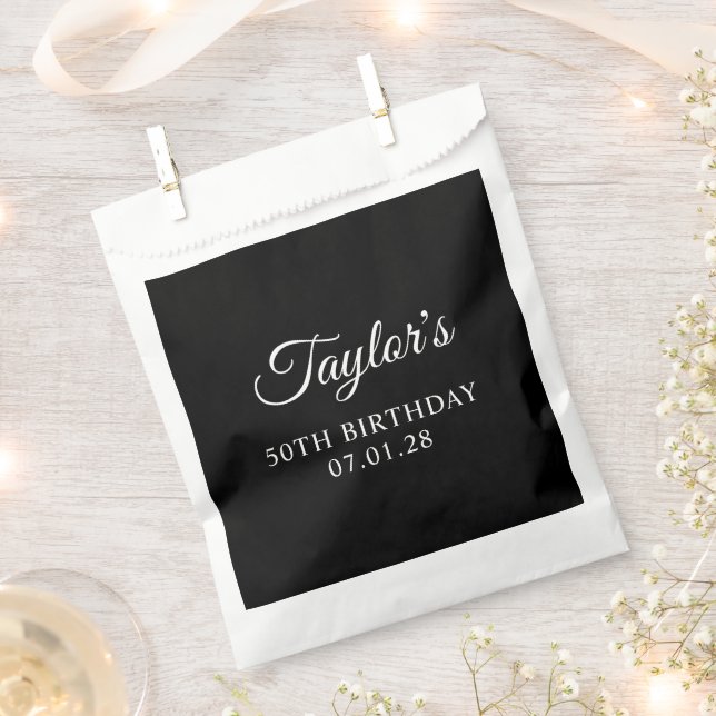 Black and White Elegant Script 50th Birthday Favor Bag (Clipped)