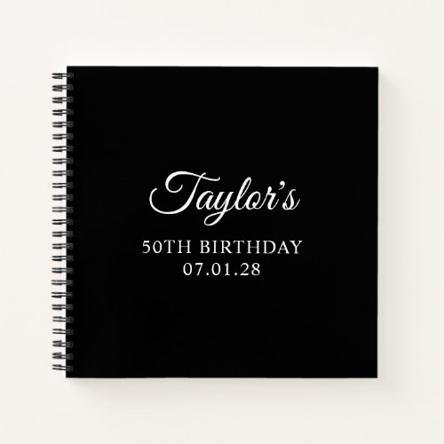 Black and White Elegant Script 50th Birthday Guest Notebook