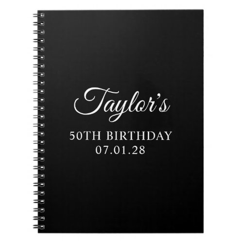 Black and White Elegant Script 50th Birthday Guest Notebook