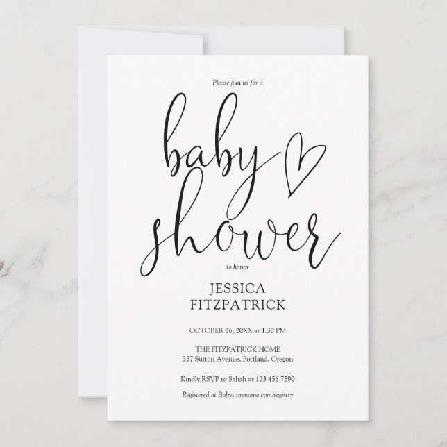 Black And White Elegant Script  Baby Shower Invitation (Front)