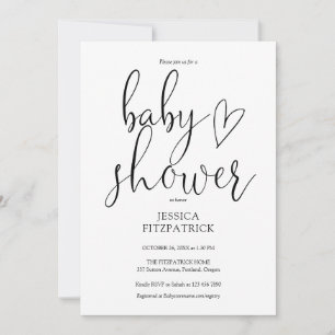 Black And White Elegant Script  Baby Shower Invitation