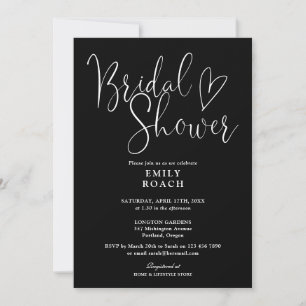 Black And White Elegant Script Bridal Shower Invitation