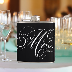 Black and White Elegant Script Future Mrs Flask