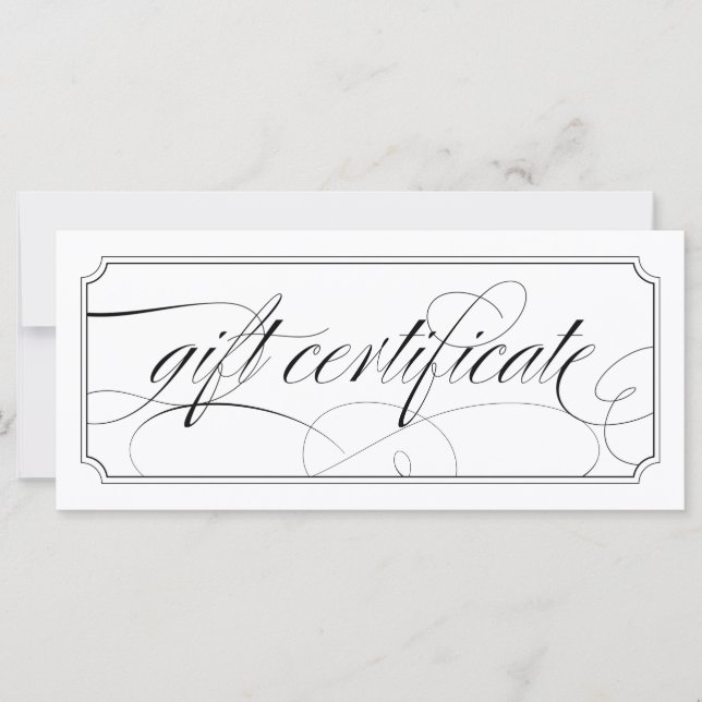 Black and White Elegant Script Gift Certificates (Front)