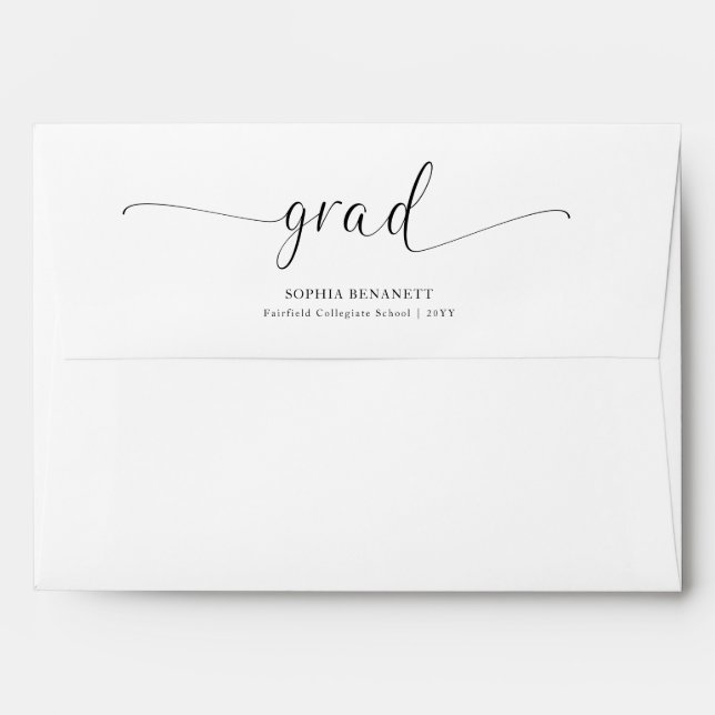 Black and White Elegant Script Grad Graduation Envelope (Back (Top Flap))