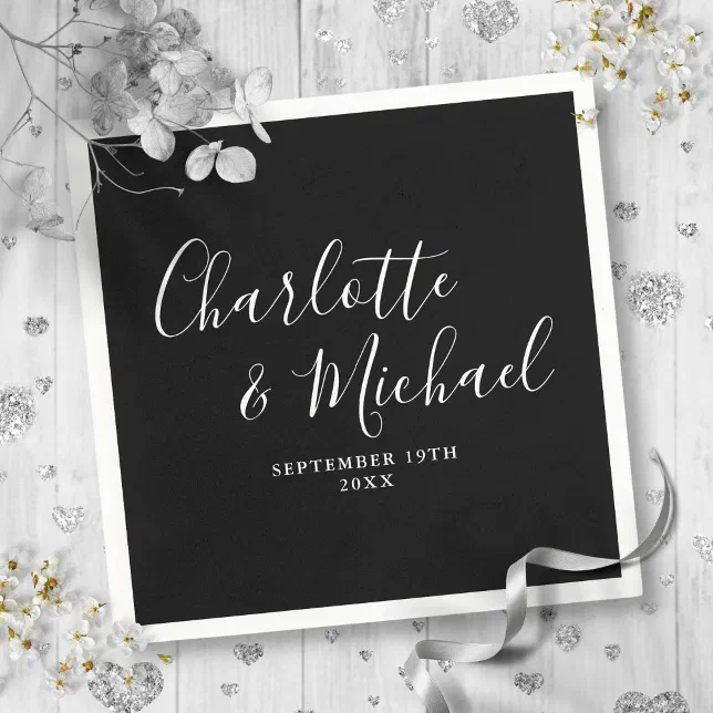 Black And White Elegant Script Minimalist Napkins | Zazzle