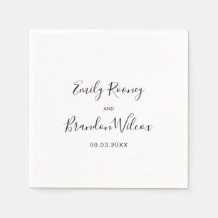 Black and White Elegant Script Modern Wedding Napkins