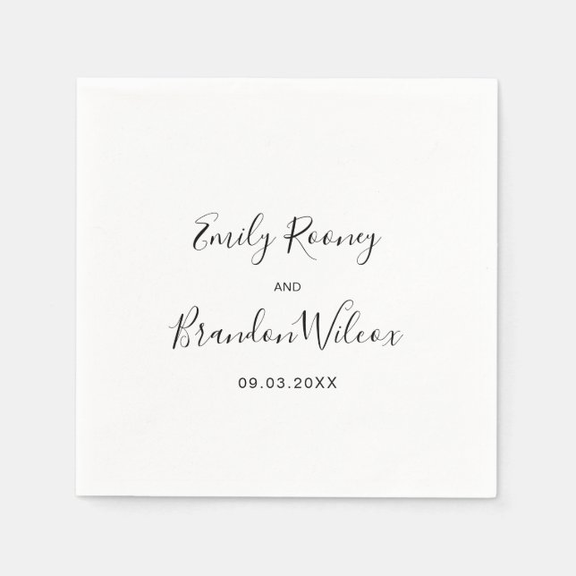 Black and White Elegant Script Modern Wedding Napkins (Front)