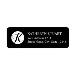 Black and White Elegant Script Monogram Label