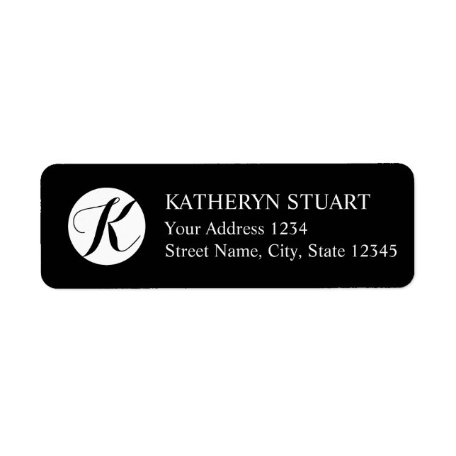 Black and White Elegant Script Monogram Label (Front)