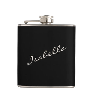 Black and White Elegant Script Name Wedding Party Flask
