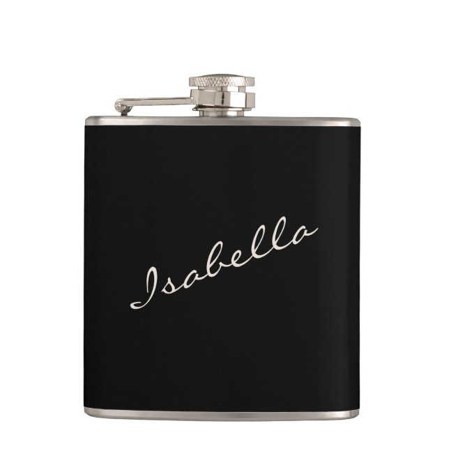 Black and White Elegant Script Name Wedding Party  Flask (Front)