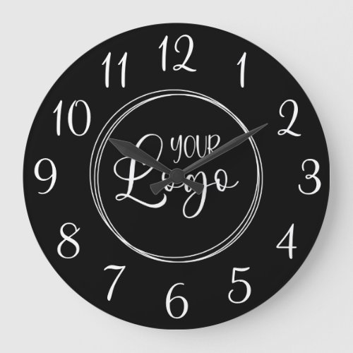 Black and White Elegant Script Numbers Logo Large Clock