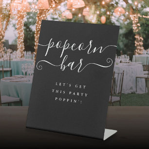 Black And White Elegant Script Popcorn Bar Pedestal Sign