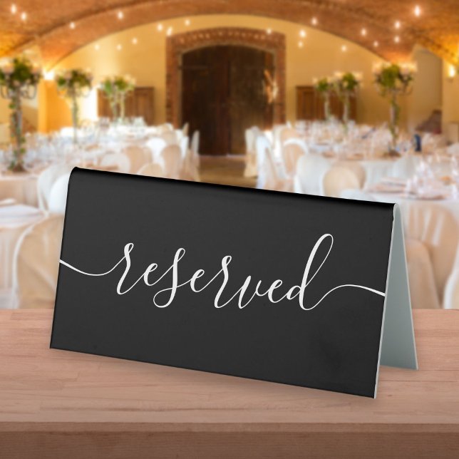 Black And White Elegant Script Reserved Table Tent (Black And White Elegant Script Reserved Table Tent Sign)