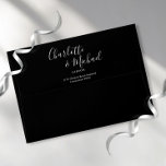 Black And White Elegant Script Return Address Envelope<br><div class="desc">Featuring signature script names,  this elegant black return address envelope can be personalized with your names and address details in chic white lettering. You can customize the background to your favorite wedding theme color. Designed by Thisisnotme©</div>