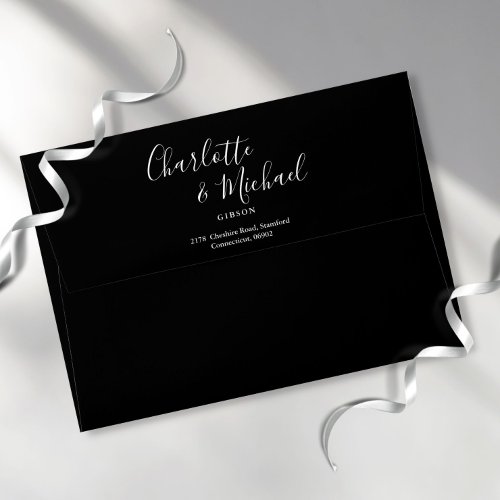 Black And White Elegant Script Return Address Envelope
