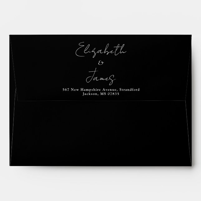 Black And White Elegant Script Return Address Envelope (Back (Top Flap))