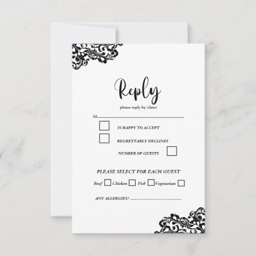 Black and White Elegant Script RSVP