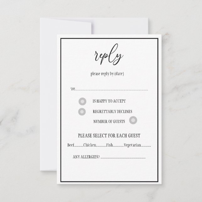 Black and White Elegant Script RSVP (Front)
